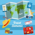 Flat design style modern vector illustration of summer travelling elements. Royalty Free Stock Photo