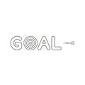 Flat design style vector concept of goal text with bulls eye and dart icon on white. Black outlines