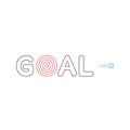 Flat design style vector concept of goal text with bulls eye and dart icon on white. White and colored outlines