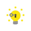 Flat design style vector concept of key unlock light bulb and glowing Royalty Free Stock Photo