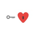 Flat design style vector concept of love key and heart with keyhole Royalty Free Stock Photo