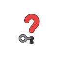 Flat design style vector concept of question mark with key lock or unlock keyhole icon on white. Colored, black outlines Royalty Free Stock Photo