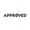 Flat design style vector concept of approved text with check mark icon on white. Colored outlines Royalty Free Stock Photo