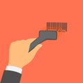 Flat design style vector illustration. Hand holds a barcode scan Royalty Free Stock Photo