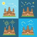 Flat design 4 styles of Angkor Wat Cambodia