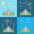 Flat design 4 styles of Chichen Itza Yuacatan Mexico