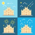 Flat design 4 styles of Duomo di Milano Italy