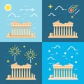 Flat design 4 styles of Parthenon Athens Greece Royalty Free Stock Photo