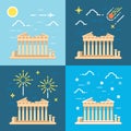 Flat design 4 styles of Parthenon Athens Greece