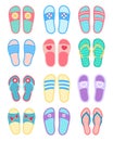 Flat design of summer flip-flops. A set of summer slippers. Vector illustration of open shoes Royalty Free Stock Photo