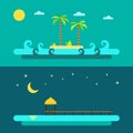 Flat design of summer paradise beach Royalty Free Stock Photo