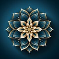 Flat design symmetrical pattern around the circle Floral motif on blue background