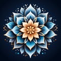 Flat design symmetrical pattern around the circle Floral motif on blue background