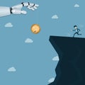 Flat design of technology,Robot hand pulls the digital coin - vector