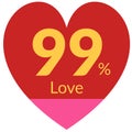 a flat design template combination of nine nine percent chart numbers in the form of pink and red love gradations