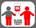 Donor and recipient with blood container. World blood donor day. transfusion Logo.