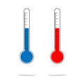 Flat design of Thermometer measuring heat and cold, with sun and snowflake icons Royalty Free Stock Photo