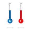 Flat design of Thermometer measuring heat and cold, with sun and snowflake icons, vector illustration