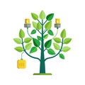 Flat Design Tree with Electrical Components Symbolizing Eco-Friendly Energy Solutions and Sustainable Technology Royalty Free Stock Photo