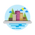 Flat design urban city landscape with mountain of environment