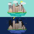 Flat design urban landscape. Night and day city with buildings Royalty Free Stock Photo