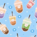 Flat design of various iced pearl bubble milk tea background vector stock