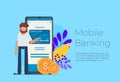 Flat design vector colored illustration concept for mobile banking and online payment isolated on bright background Royalty Free Stock Photo