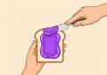 Flat design vector of hands spreading grape jelly on bread Royalty Free Stock Photo
