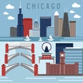 Flat design vector horizontal banners landmarks of Chicago,