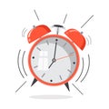 Cartoon alarm clock ringing. Wake up morning concept. Flat design. Vector icon isolated on background Royalty Free Stock Photo