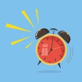 Cartoon alarm clock ringing. Wake up morning concept. Flat design. Vector icon isolated on background Royalty Free Stock Photo