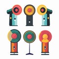 Flat design vector illustration colorful spotlights. Six graphical spotlights vibrant colors
