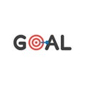 Flat design vector concept of goal word with bulls eye and dart