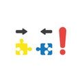 Flat design vector concept of two pieces of incompatible jigsaw