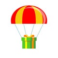 Flat design. Vector illustration. Delivery service. Parachute with parcel, gift in the sky. Royalty Free Stock Photo