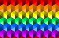 Colorful waving rainbow texture background of hexagon shapes, LGBTQ pride flag colors, horizontal seamless pattern.
