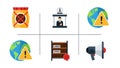 Global Warnings, Stock & Communication Icon Set Royalty Free Stock Photo