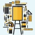 Flat design vector illustration icons set of art supplies, art i