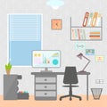 Flat design vector illustration of modern home office interior Royalty Free Stock Photo
