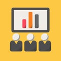 Flat design vector illustration. People listen in presentation about data analytic in screen Royalty Free Stock Photo