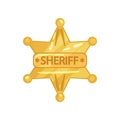 Flat design vector illustration of sheriff s golden badge in star shape with inscription