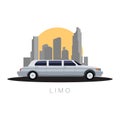 Flat design vector illustration Transportation, limousine on sity background, side view.