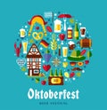 Flat design vector set icons with oktoberfest celebration symbol Royalty Free Stock Photo