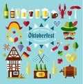 Flat design vector set icons with oktoberfest celebration symbol Royalty Free Stock Photo