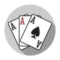 Flat design vector three aces playing cards icon, isolated