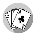 Flat design vector three clubs playing cards icon, isolated