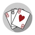 Flat design vector three eights playing cards icon, isolated