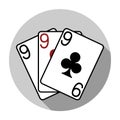 Flat design vector three nines playing cards icon, isolated