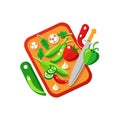 Flat design vegetables on cutting board with kitchen knife Royalty Free Stock Photo