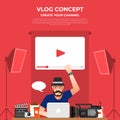 Flat design vlog concept. Create video content and make money. V